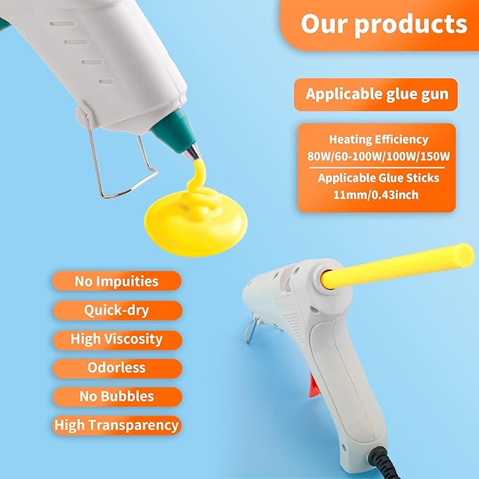 MATUFF Yellow hot Glue Sticks Full Size 0.43” Dia x 8” Long, 52 pcs Hot melt Adhesive Glue Sticks, All-Purpose Colored Glue Gun Sticks for Christmas Decoration Crafts Arts School Home Repair Bonding-DeskLoop Office