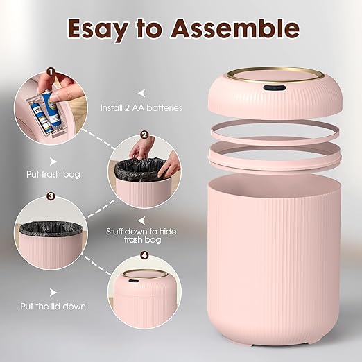 Procade Automatic Motion Sensor Bathroom Trash Can with Lid, 3 Gallon Touchless Trash Bin, Smart Plastic Garbage Can, Mini Pink Wastebasket for Toilet, Office, rv, Bedroom, Living Room-DeskLoop Office