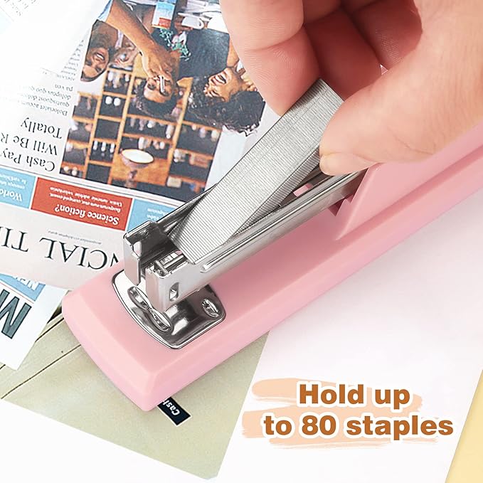 Tamaki Stapler, Office Stapler, Small Staplers for Desk, Pink-DeskLoop Office