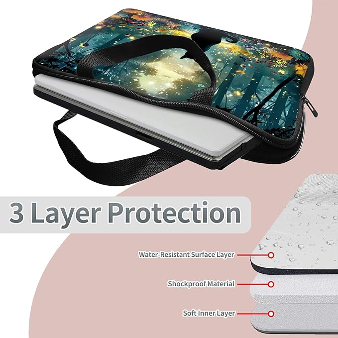 Laptop Sleeve Case Bag 15 inch, Glowworm Cat Slim Carrying Case Durable Handbag Travel Laptop Bag for 15 inch MacBook Air M3/M2/15 Pro/Surface Laptop 7/6/5/4/3/ Dell XPS 15 Plus
