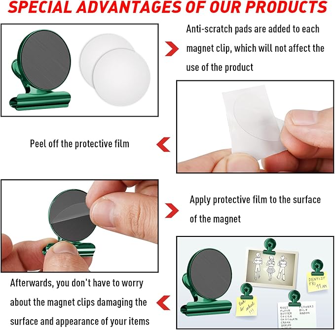 FINDMAG 12 Pack Magnetic Clips for Picture Hanging and Photo Display, Heavy Duty Scratch-Free Magnets for Refrigerator, Whiteboard, Fridge, Kitchen, Office, School, Classroom, Green.-DeskLoop Office