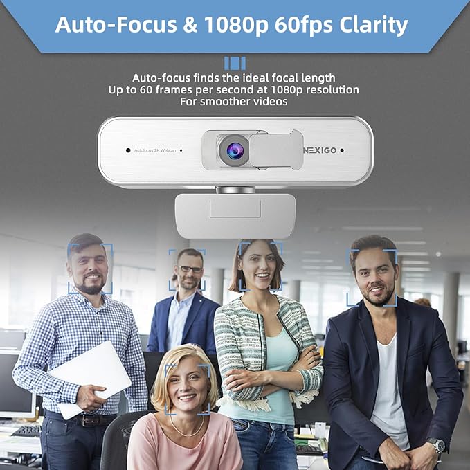 NexiGo N940P 2K Zoomable Webcam with Remote and Software Controls | Sony Starvis Sensor | 1080P@60FPS | 3X Zoom | Dual Stereo Microphone, for Zoom/Skype/Teams/Webex (Silver)-DeskLoop Office