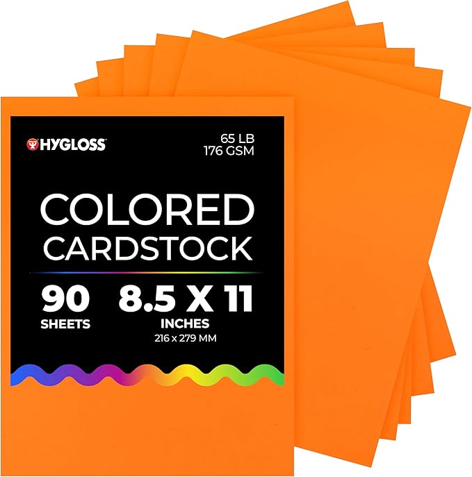 Hygloss Bright Orange Colored Cardstock - 8.5x11-Inch, 90 Sheets, 65 lb/ 176 gsm, Fade-Resistant, Acid-Free Color Card Stock Paper-DeskLoop Office