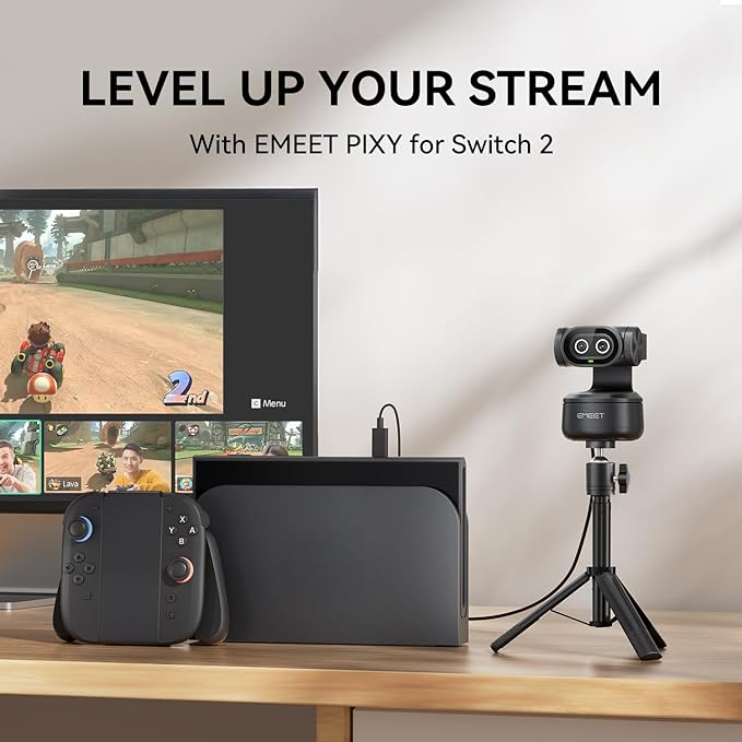 EMEET PIXY Dual-Camera AI-Powered PTZ Camera 4K, AI Tracking, PDAF&AI Autofocus 0.2s, 1/2.55'' Sony Sensor, 3 Mics, Presets, Gesture Control, 4K Webcam for Streaming and OBS/Twitch/Switch 2 Compatible-DeskLoop Office