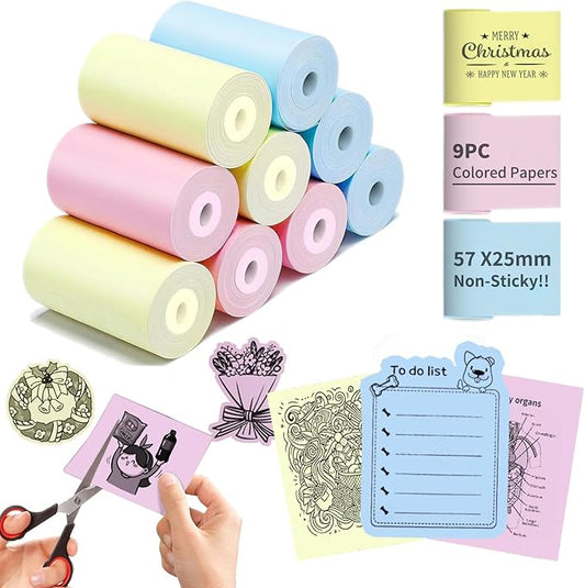 9 Rolls Thermal Printer Paper - Colorful, Non-sticker, 3 Color for Most Mini Thermal Printers-DeskLoop Office