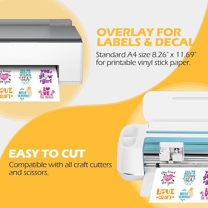 TECKWRAP Laminating Sheets Sticker Paper Laminate Sheets for Photo Paper Inkjet Printable Vinyl Squeegee Tools A4 30PCS Clear Overlay Transfer Paper, Matte Lamination Sheets, Holographic Stickers-DeskLoop Office