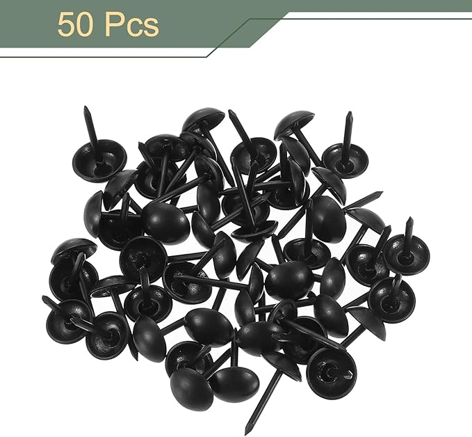 uxcell 50 Pcs Upholstery Tacks, 7 x 13mm Round Head Upholstery Nails Pins Vintage Decorative Furniture Tacks for Chairs Sofas Beds DIY Project, Black-DeskLoop Office