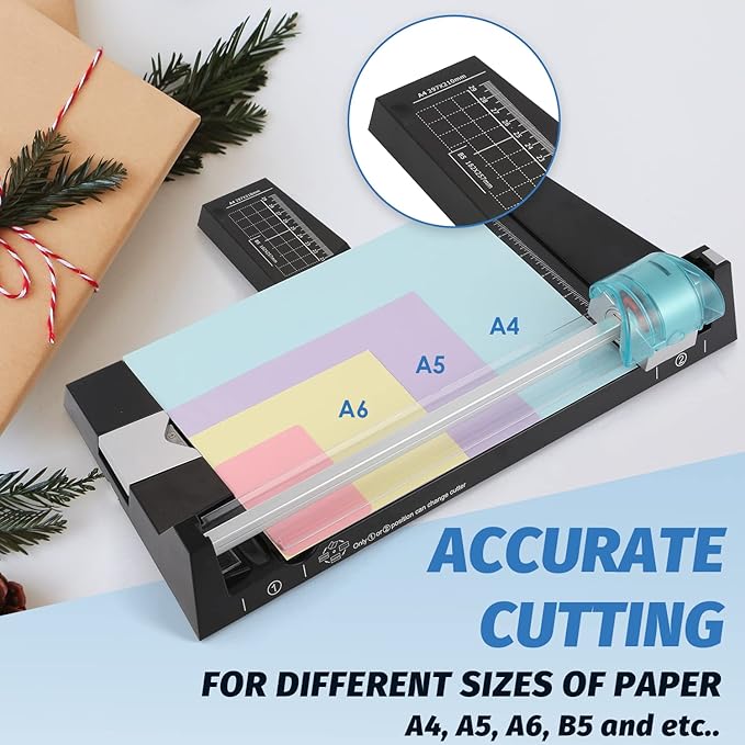 12 Inch Rotary Paper Cutter Heavy Duty, Paper Trimmer with 4 Different Blades for Straight/Wave/Dotted/Creasing Line, Suitable for Cutting Paper Coupons Photos Postcards Scrapbook-DeskLoop Office