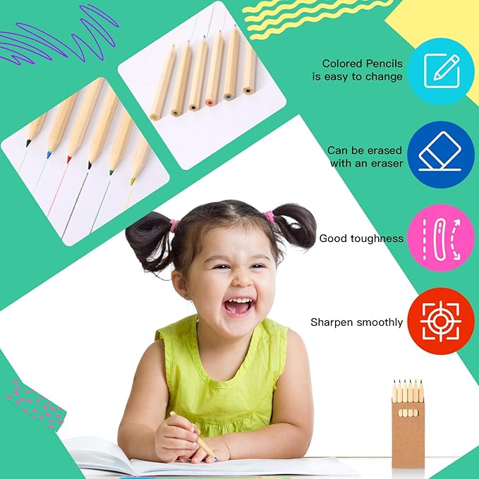 Faccito 15 Packs Mini Drawing Colored Pencils for Kids 3.5 Inch Portable Short Fat 6 Different color Pre Sharpened Pencils in Bulk for Children Painting Classroom School Supplies-DeskLoop Office