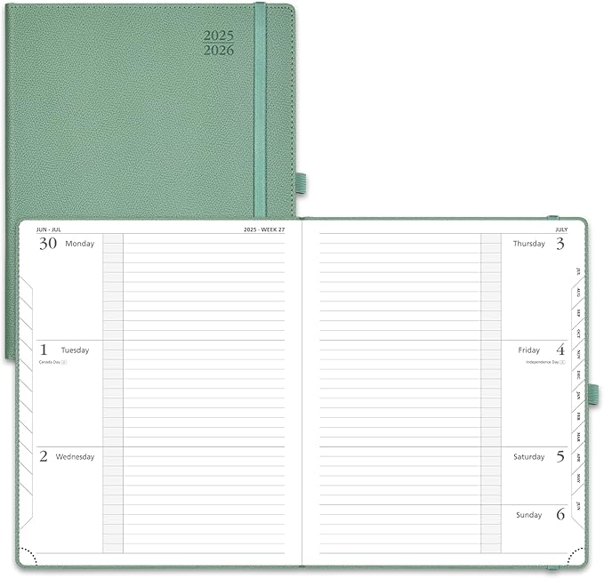 POPRUN Planner 2025-2026 (Large 8.5''x 10.5''), Horizontal Weekly Notebook Jul.2025 - Jun.2026, Academic Appointment Book with Monthly Tabs, Leather Hardcover, Inner Pocket, 100 GSM - Midnight Green-DeskLoop Office
