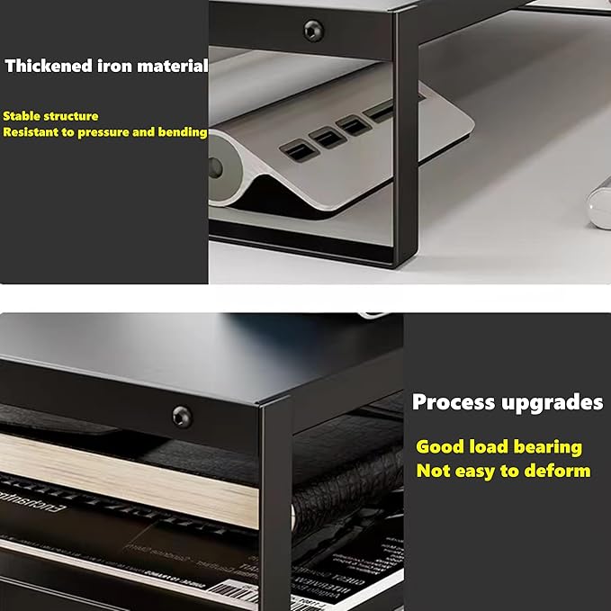 Adjustable Metal Monitor Stand - 11.6"-21.3" Ergonomic Desktop Riser for Computer/Laptop/TV, Heavy-Duty Office Shelf with Space-Saving Design (Black)-DeskLoop Office