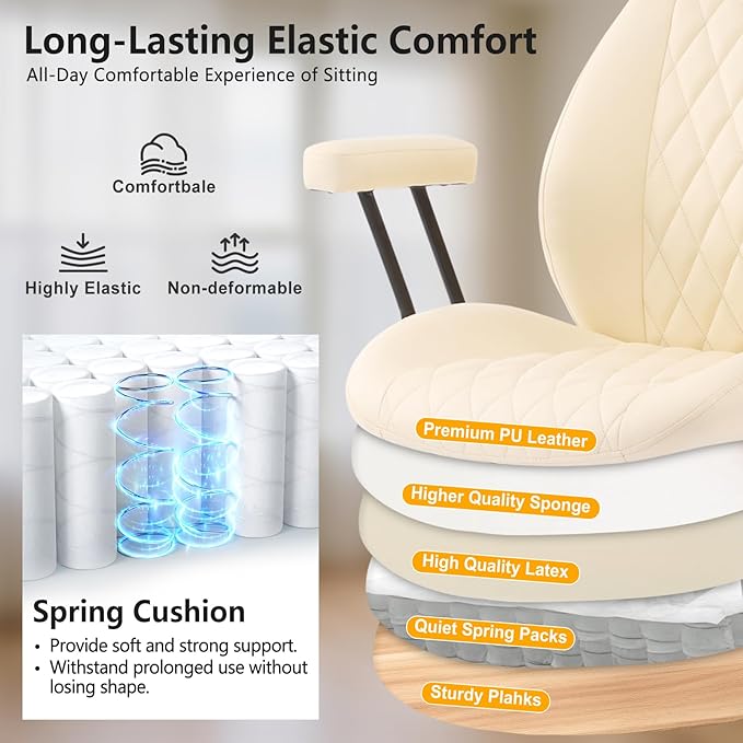 YFO Home Office Desk Chair Office Rubber Casters Ergonomic Computer Chair with Lumbar Support Adjustable Height Rolling Swivel Executive Task Armrests Chair, White Leather