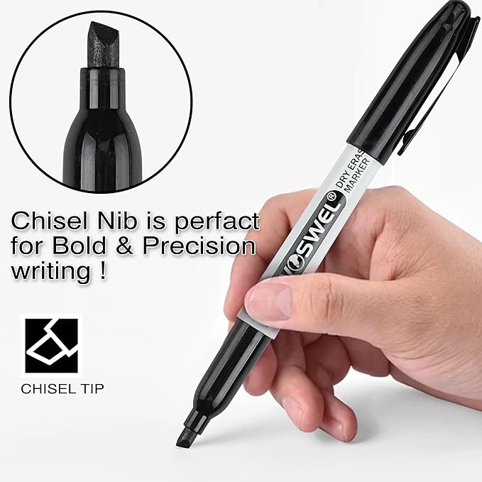 Dry Erase Markers Bulk, 144 Pack Black Chisel Tip Whiteboard Markers, Low Odor Dry Erase Markers for School Office Home-DeskLoop Office