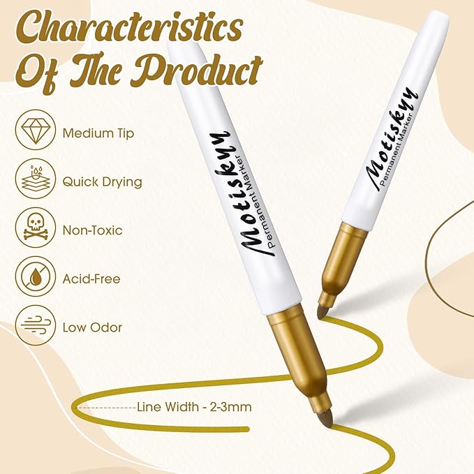 48 Pcs Metallic Permanent Markers Bulk Metallic Marker Pens Medium Tip Quick Dry Paint Pen for Classroom DIY Crafts Artist Illustration Gift Card Making(Gold)-DeskLoop Office
