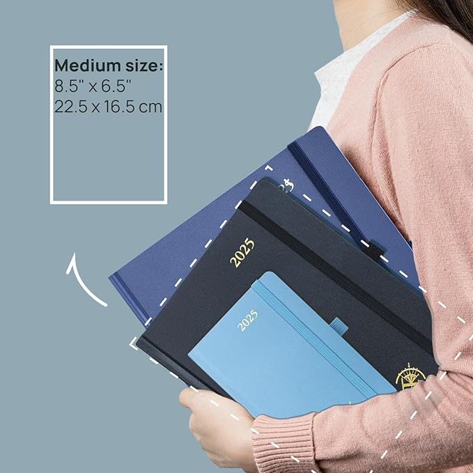 POPRUN 2025 Planner (Medium Size 8.5''x 6.5'' Hardcover) - Daily Weekly and Monthly Calendar Agenda 2025 Appointment Book with Hourly Time Slots, Monthly Tabs, 100 GSM - Pacific Green-DeskLoop Office