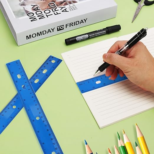 200 Pack 12-Inch Plastic Rulers Bulk, Blue Plastic Ruler, Ruler with Dual-Scale Measurement, Easy to Store, for Educational, Home, or Office and, Practical Use by KUKLIPJIM-DeskLoop Office