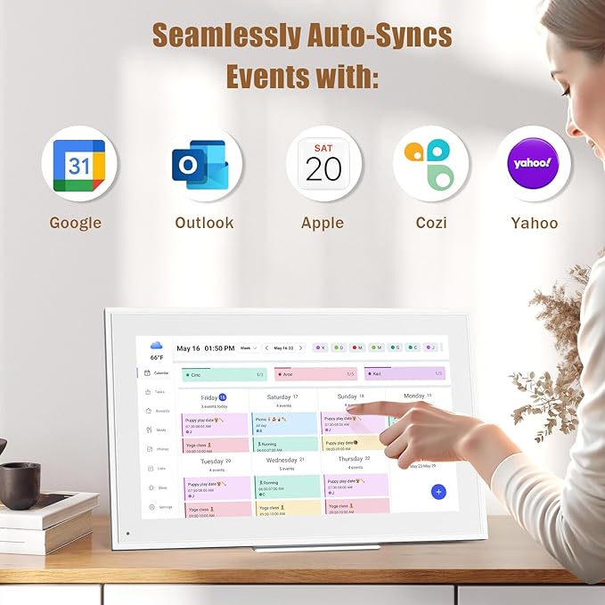 Digital Calendar: 15.6-inch Electronic Calendar & Chore Chart, Smart Touchscreen Interactive Display for Family Schedules–Wall Mount Included, Great for Organizing Your 2025-2026 Wall Planner-DeskLoop Office