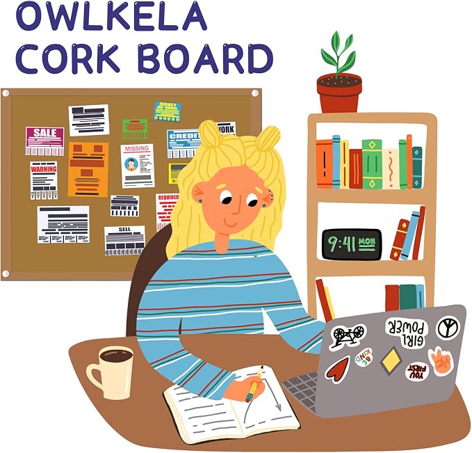 OWLKELA 17.7 X 13.3 Inch Cork Board Bulletin Board, Wall-Mounted Presentation - Image 7