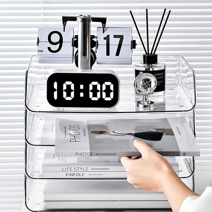 Desk Organizer Stackable Desk Paper Letter Tray Organizer Office Desktop File Paper Holder Book Storage Organization Rack (Clear, 4 x Standard Entry)-DeskLoop Office