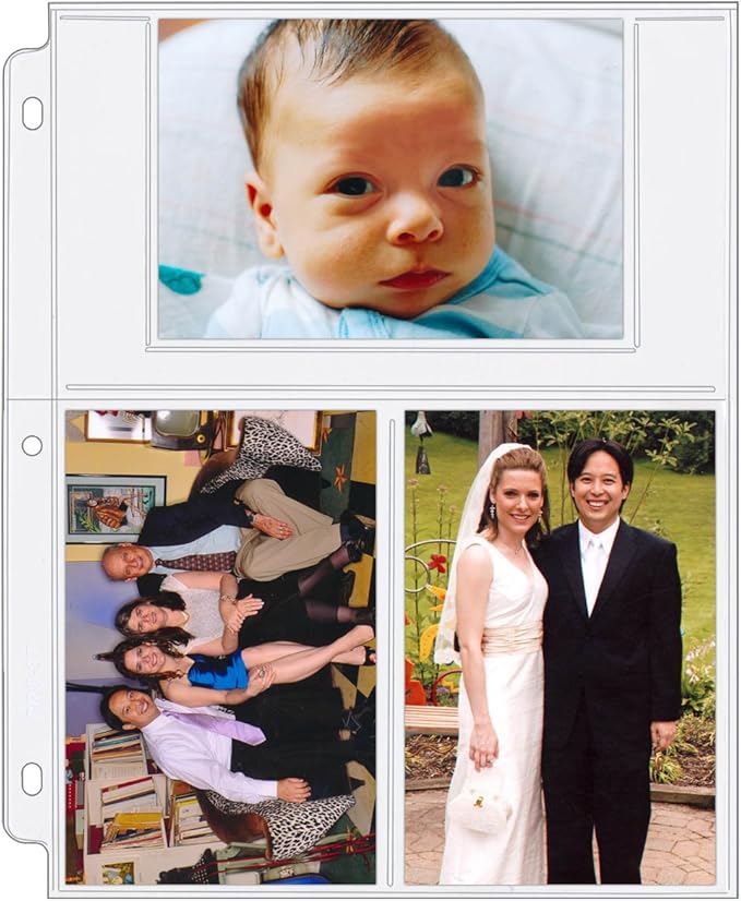 StoreSMART - Photo/Postcard Page for 3-Ring Binders - Archival-Safe Plastic - Three 4" x 6" Pocket - Holds six Photos/Postcards - 500-Pack - LC46-500