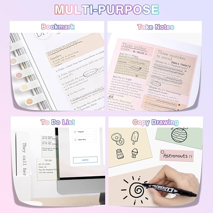 Transparent Sticky Notes,1120 Sheets Clear Sticky Notes with Pen, Waterproof Annotation Kit, Self-Adhesive Translucent Writable Index Tabs for Annotation Books, Bible Journaling Study Office School-DeskLoop Office