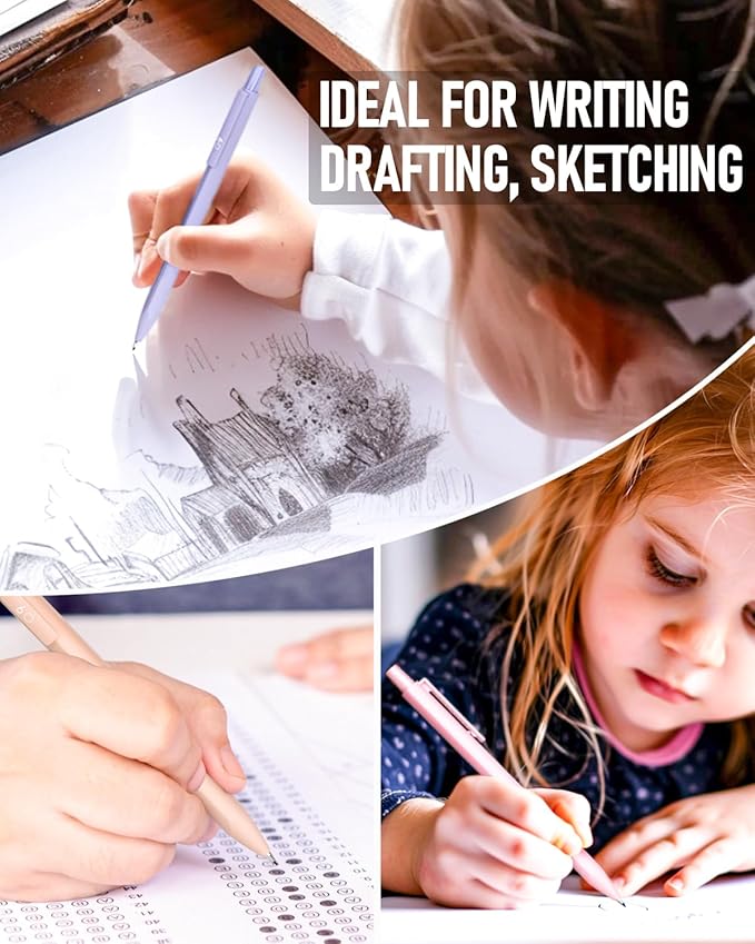 6PCS 0.9mm Mechanical Pencils Set with Case, Cute Pastel Mechanical Pencil with 160PCS HB Lead Refills, 3 Erasers, Aesthetic Back to School Supplies for Student Writing Drawing Sketching-DeskLoop Office