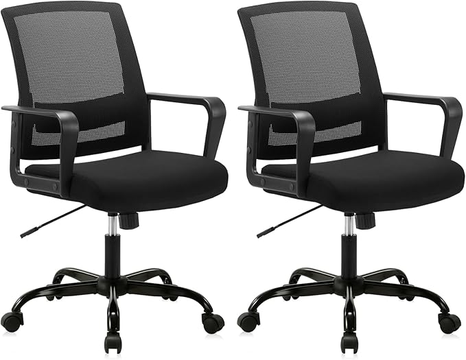 CLATINA Ergonomic Rolling Mesh Desk Chair with Executive Lumbar Support and Adjustable Swivel Design for Home Office Computer Black 2 Pack-DeskLoop Office