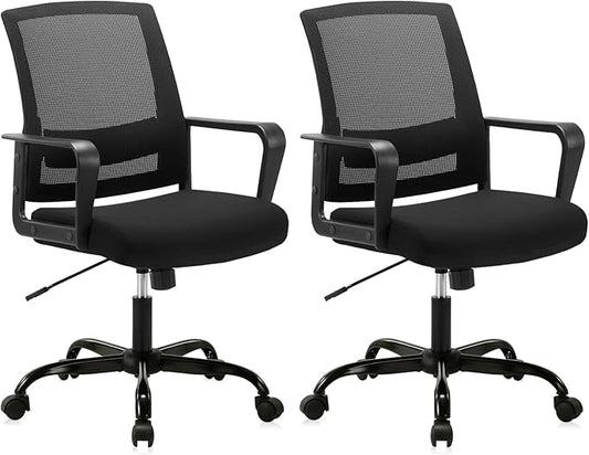CLATINA Ergonomic Rolling Mesh Desk Chair with Executive Lumbar Support and Adjustable Swivel Design for Home Office Computer Black 2 Pack-DeskLoop Office