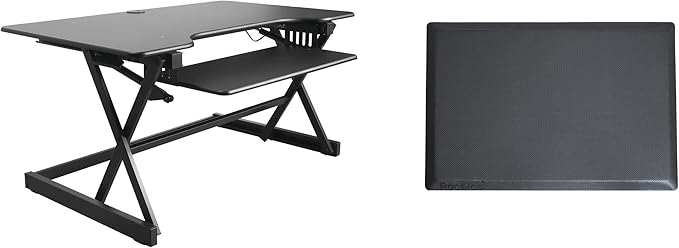 Rocelco 40" Height Adjustable Standing Desk Converter with AC Outlet USB Charger and Anti-Fatigue Floor Mat - Sit Stand Up Tabletop Riser - Sliding Keyboard Tray - Black (R DADRB-40-ACUSB-MAFM)-DeskLoop Office