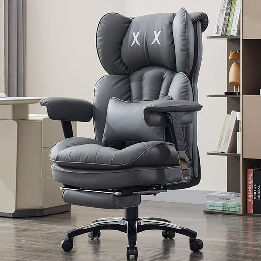 Efomao Big and Tall Office Chair with Footrest – High Back Computer Chair with Adjustable Armrests,Executive Office Chair with Wide Seat, Modern Desk Chair for Home Office, Gaming, or Study, Grey-DeskLoop Office