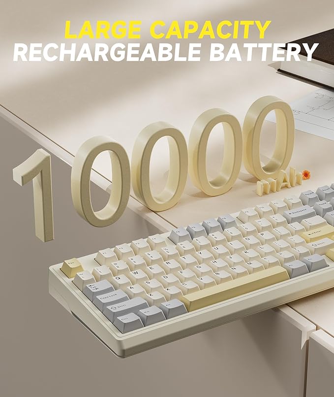 KI99 Pro 96% Wireless Mechanical Gaming Keyboard, Creamy Keyboard with Number Pad, Hot-Swappable Pre-Lubed Switches, Gasket Structure RGB Keyboards for Gamer/PC/Laptop(Beige White)-DeskLoop Office