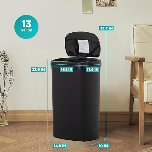 PayLessHere 13 Gallon Trash Can Kitchen Trash Can Automatic Garbage Can with Lid Touch Free High-Capacity Motion Sensor for Kitchen Bedroom Bathroom Office Wateproof Trash Bin (3, Black)-DeskLoop Office