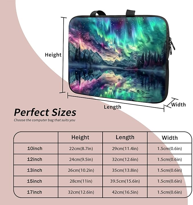 Laptop Sleeve Case Bag 15 inch, Aurora Landscape Slim Carrying Case Durable Handbag Travel Laptop Bag for 15 inch MacBook Air M3/M2/15 Pro/Surface Laptop 7/6/5/4/3/ Dell XPS 15 Plus