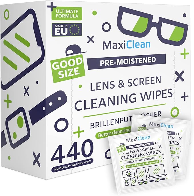 440 Pack Lens Wipes for Eyeglasses Pre-Moistened, Individually Wrapped Streak-Free Cleaning for Glasses & Laptop Screens, Glasses Cleaner Wipe Bulk 5.5 x 4.7 Inch, Sunglasses & Phone Wipe-DeskLoop Office