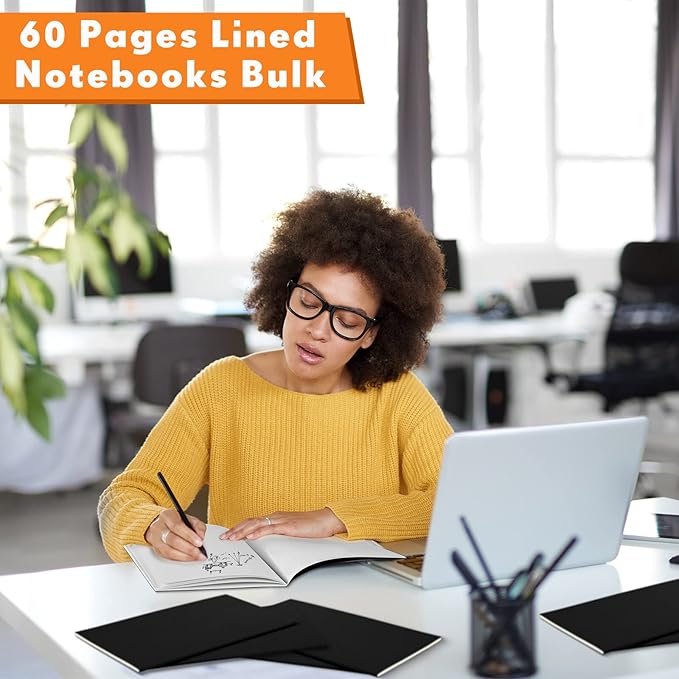 100 Pcs Kraft Notebook Journals 5.5 Inch x 8.3 Inch A5 Softcover Notebooks Bulk for Writing Sketch Office Notepad with 60 Pages 30 Sheets (Multicolor,Lined)(Black,Unlined)-DeskLoop Office