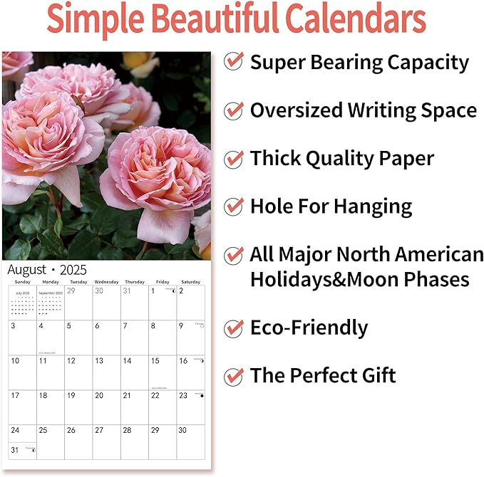2025 Wall Calendar,Calendar 2025, January 2025 - December 2025, Wall Calendar Roses, 12" x 24" Opened,Full Page Months Thick & Sturdy Paper for Calendar Organizing & Planning-DeskLoop Office