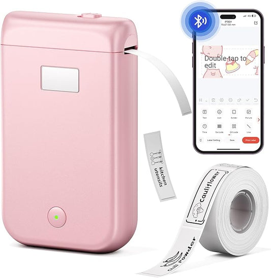 Label Maker Machine with Tape, Label Makers with Multiple Templates, Mini Label Maker Widely Used in Home Office School Organization, Bluetooth Label Printer Easy to Use for Small Labels, Pink-DeskLoop Office