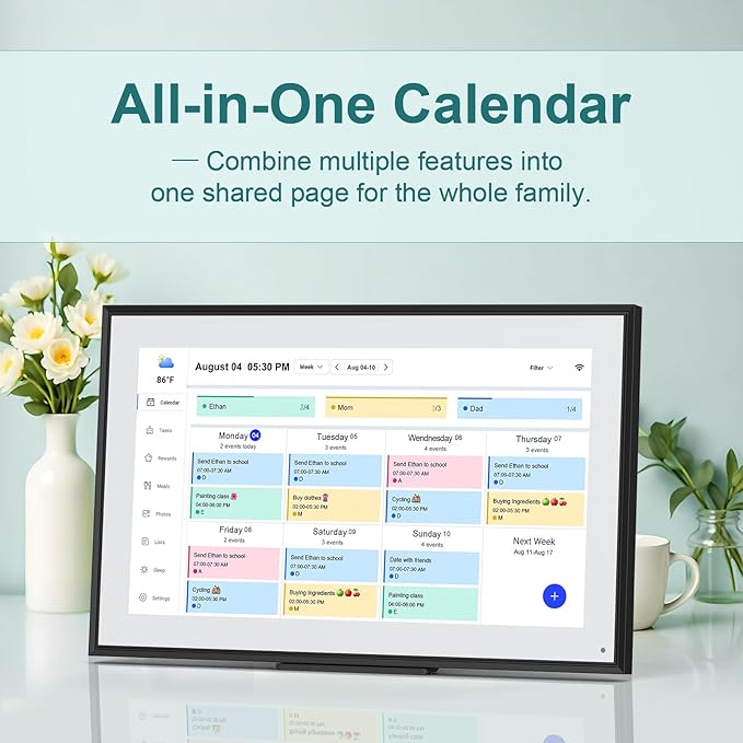 15.6 Inch Digital Calendar Wall Planner 2025-2026 – HD Touchscreen Smart Photo Display for Family Schedules, 32GB Electronic Calendar Chore Chart + To-do List, Wall Mount & Desktop Stand-DeskLoop Office