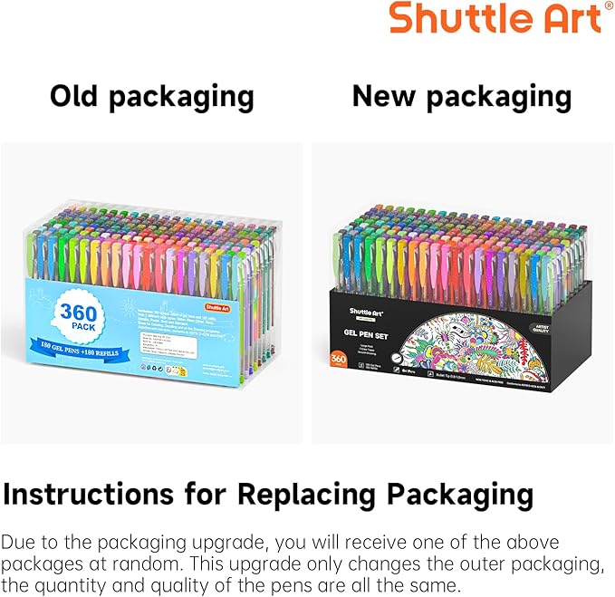 Shuttle Art 360 Pack Gel Pens Set, 180 Colors Gel Pen Set Plus 180 Color Refills Perfect for Adult Coloring Books Doodling Drawing Art Markers-DeskLoop Office