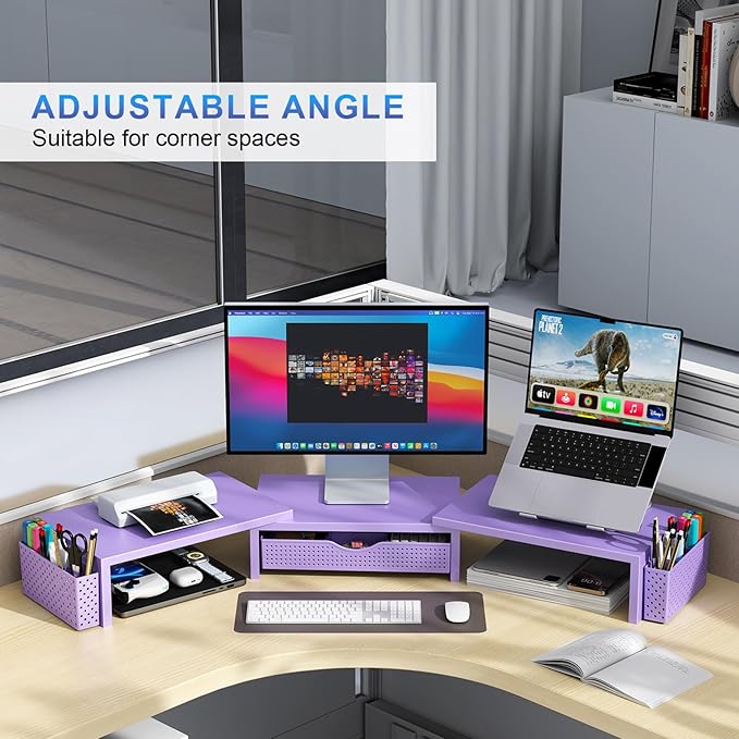 gianotter Dual Monitor Stand Riser, Desk Organizer With Drawer and 2 Pen Holders, Desk Organizers and Accessories, Purple Office Decor (Purple)-DeskLoop Office