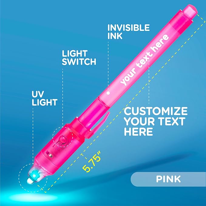 Personalized Invisible ink Pen with UV Light for Kids, Disappearing Ink magic Pen, Custom Secret Spy activity for ages 8-12, kids Gifts in bulk, 12 Pack, Assorted-DeskLoop Office