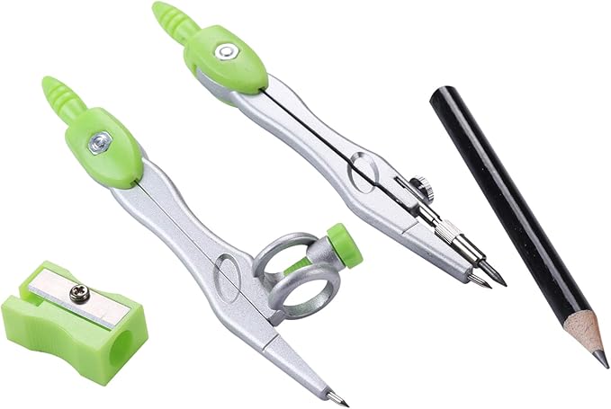 Math Geometry Kit Sets 10 Piece Student Supplies with Shatterproof Storage Box,Includes Rulers,Protractor,Compass,Eraser,Pencil Sharpener,Lead Refills,Pencil,for Drafting and Drawings(Green)