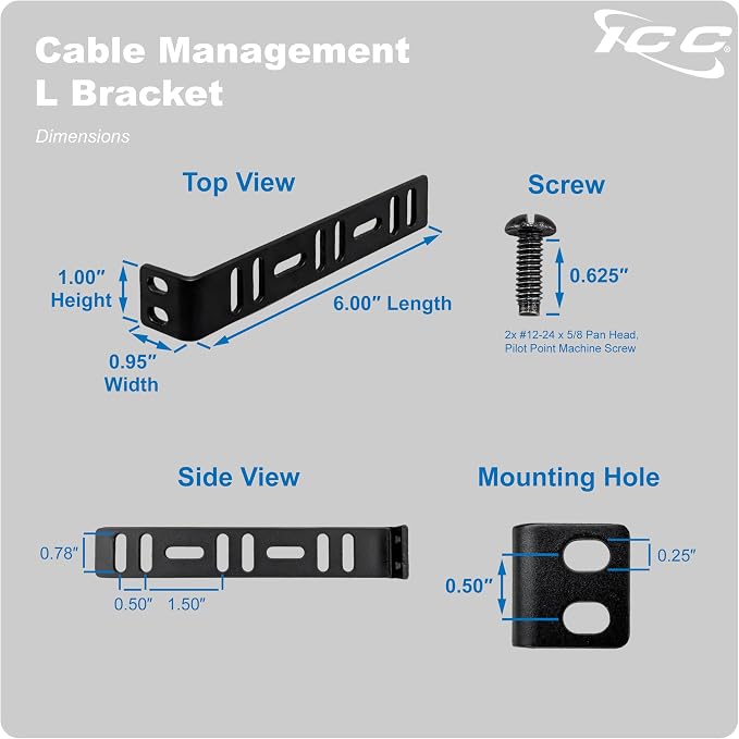 ICC 6” Metal L-Shaped Cable Management Bracket, Vertical/Horizontal, Rack or - Image 9
