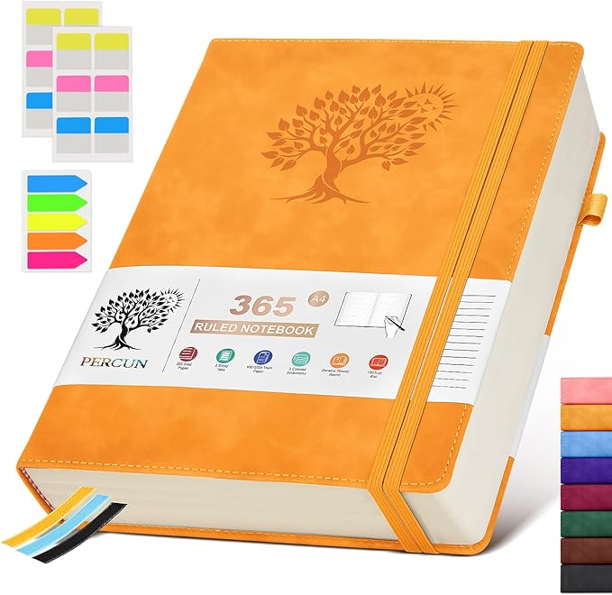 A4 Lined Journal Notebook,365 Page Large Leather Journals for Writing Women Men,Hardcover Notebook with 100Gsm Thick Pages for Travel,Work,School,College Ruled, Daily Diary (8.5" x 11.4")