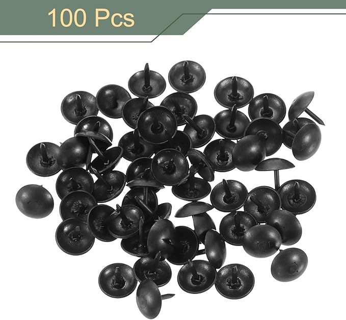 uxcell 100 Pcs Upholstery Tacks, 9 x 9mm Round Head Upholstery Nails Pins Vintage Decorative Furniture Tacks for Chairs Sofas Beds DIY Project, Black-DeskLoop Office