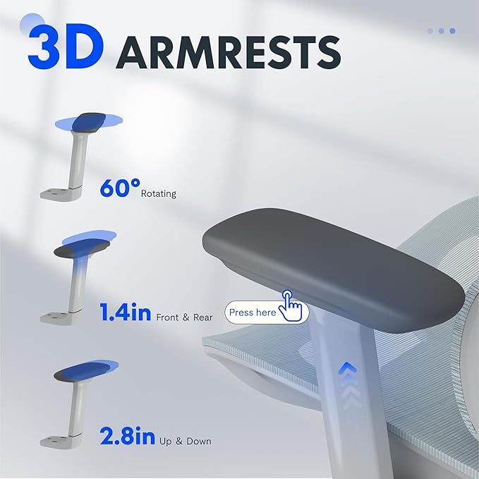 FLEXISPOT ErgoX Premium Ergonomic Office Chair with Footrest- Adjustable 3D Armrests, Dynamic Lumbar Support, Recline & Tilt Function, Mesh Seat, for Home & Office Use,Light Grey-DeskLoop Office