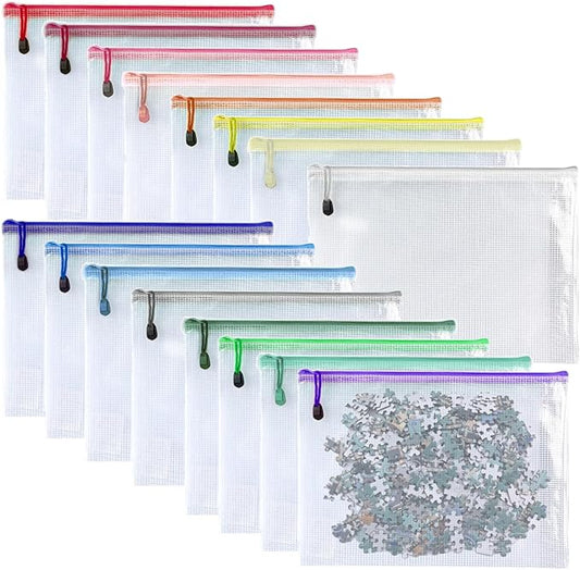 Oaimyy-16 PCS-6" x 8" Inch -Mesh Zipper Pouch, Plastic Zip File Folders Puzzle Bags for Organizing,Office Supplies,Travel,Home Storage-Multicolor-DeskLoop Office