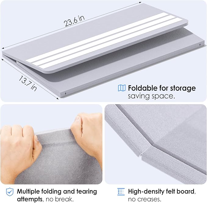 MaxGear Large Bulletin Board 36" x 24", Foldable Felt Board Vision Board Supplies, Cork Board for Office, Home, School, Small Pin Boards for Walls Decorative Display Board Moonlight Gray-DeskLoop Office