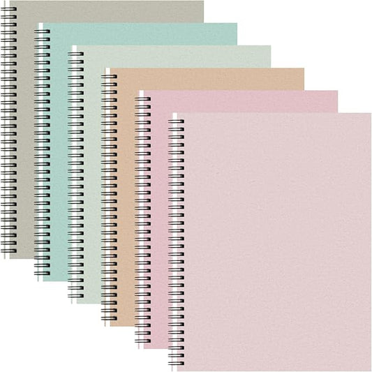 Glenmal 6 Pcs Spiral Notebook for Work A4 8.5 x 11'' College Ruled Spiral Journal Notebook Kraft Cover Ruled Paper, 120 Sheets 240 Pages for Office Study Supplies(Bohemian Colors)-DeskLoop Office