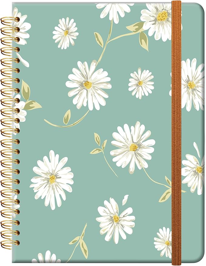 Ruled Spiral Writing Notebook,A5 Hardcover Lined College Journal for Women Lady,Fashion Puppy Watercolor Strong Twin-Wire Binding with Premium Paper,8.4" X 6",Perfect for School,Office,Home Gifts(Beautiful Daisy)-DeskLoop Office